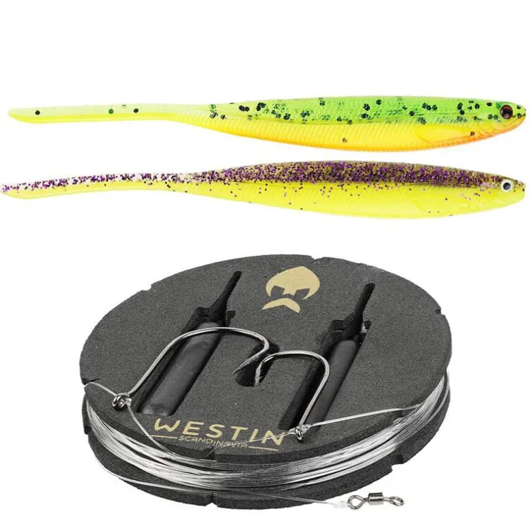 Bas de ligne prêt à pêcher Westin Dropshot Rig Kit 14g (x2) + ShadTeez Pin-Tail (x2)
