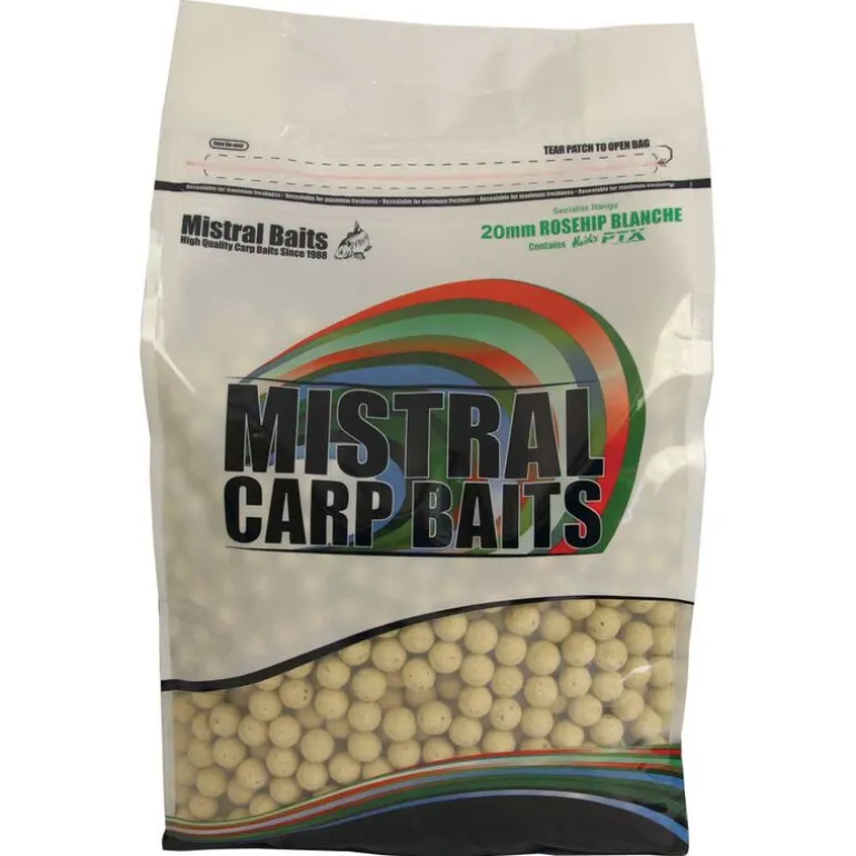 Bouillettes carpe mistral specialist range rosehip blanche boilies 20mm