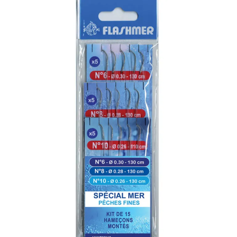 Kit 15 hamecons montés mer flashmer special mer peches fines