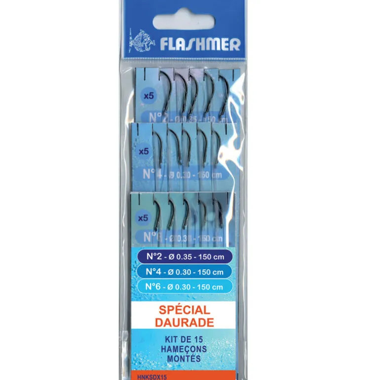 Kit 15 hamecons montés mer flashmer special daurade