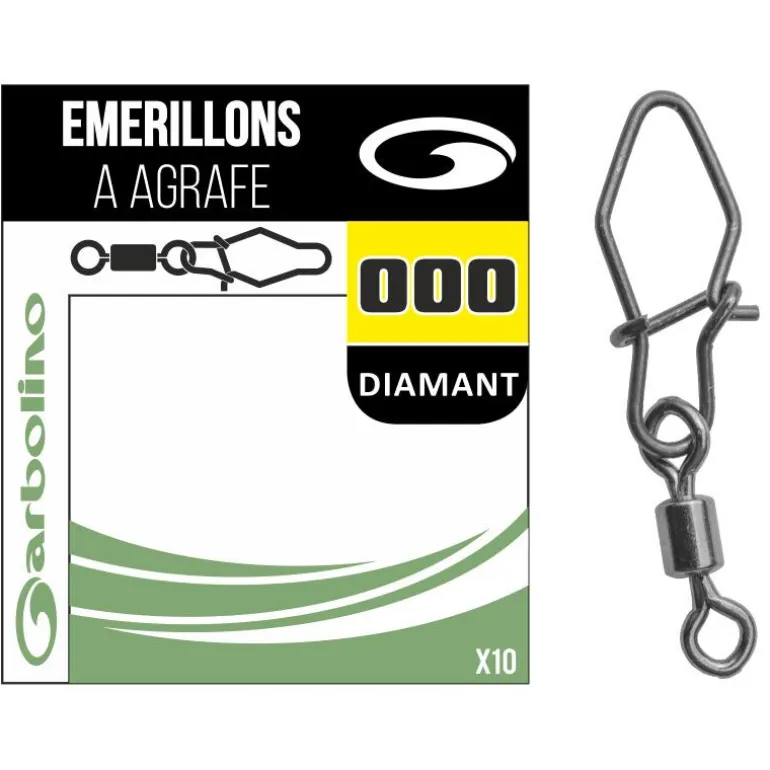 Micro émerillons type rolling + agrafe forme diamant Garbolino STREAMLINE x10