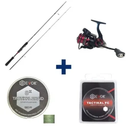 Pack Canne Evok Invictus V2 2.26m, 3-10g + Moulinet Invictus 2500Fd + Tresse + Fluorocarbone