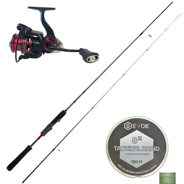 Pack Canne Spinning Evok Invictus V2 2.01m, 3-10g + Moulinet Evok Invictus 2500FD + Tresse Evok Tactikal Braid 0.10mm