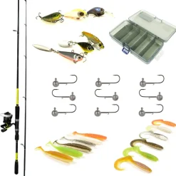 Pack Prêt à Pêcher Perche Bzone Striker 210M 5-21g + Moulinet + Nylon + Leurres + Boites