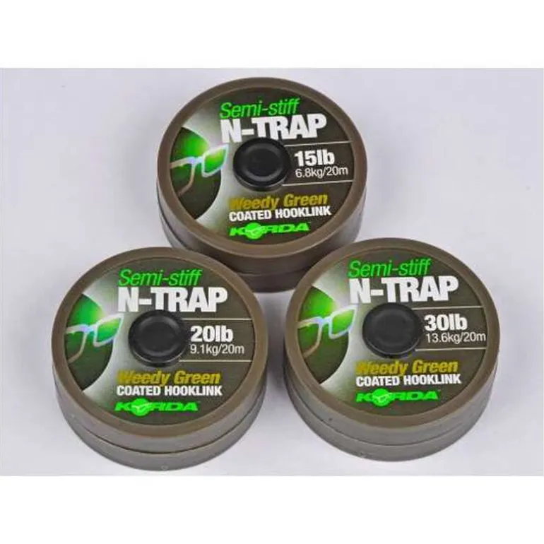 Tresse à bas de ligne carpe korda n-trap semi -stiff green 20m